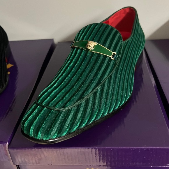 Green Loafers with gold buckle